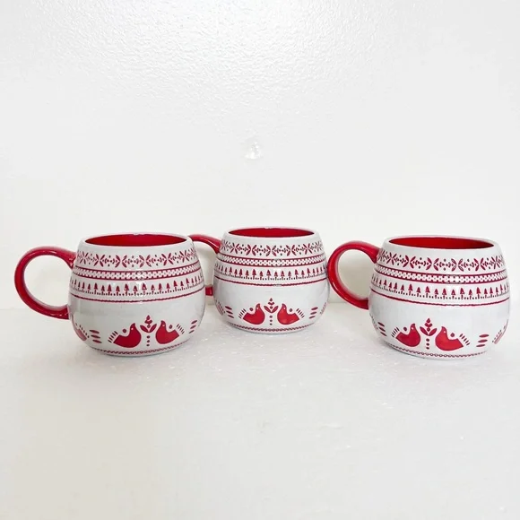 Hearth & Hand with Magnolia Nordic Christmas Fair Isle Stoneware Mug Set of 3 - Picture 3 of 4